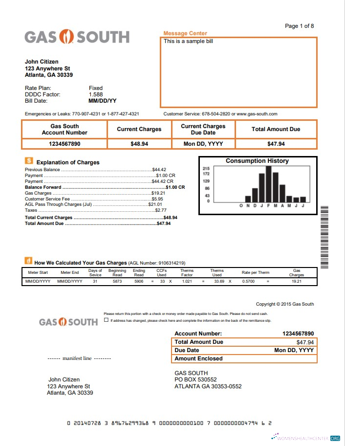download download USA New York Gas South utility bill template in Word and PDF format PDF template PDF template